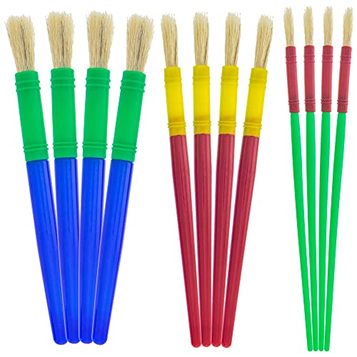 U.S. Art Supply 12-Piece Round Children's Tempera Paint Brush Set in 3 Sizes, 4 Small, 4 Medium, 4 Large - Fun Kid's Party, School, Student, Class Craft Painting - Beginners Starter Painting Brush Kit
