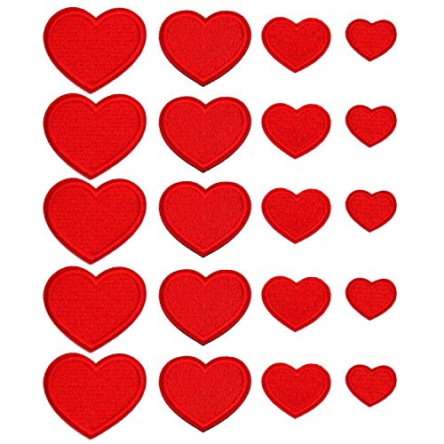 20pcs Red Heart Shape Iron on Patches Embroidered Motif Applique Assorted Size Decoration Sew On Patches Custom Patches for DIY Jeans, Jacket, Kid's Clothing, Bag,Caps, Arts Craft Se (Red Heart 20pcs)