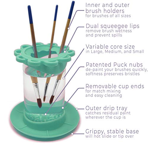 Paint Brush Cleaner Rinse Cup (All-in-One) Fine Art, Studio, Classroom | Brushes Holder & Silicone Cleaning System for Acrylic, Watercolor, and Water-Based Mediums (Mug, Green)