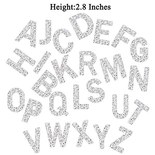 26 Pieces Large Glitter Rhinestone Alphabet Stickers Silver Crystal Letter Stickers Iron-on Rhinestone Letter Stickers for Clothing Jeans Caps Shoes Bags DIY Decorations (2.8 Inch)