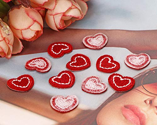 Tupalizy 15PCS Mini Iron on Patches for Clothing Repair Embroidered Heart Patches Sew on Appliques for Jeans Jackets Bags Backpacks Shoes Hats Masks Girls Women DIY Art Craft Projects (Red)