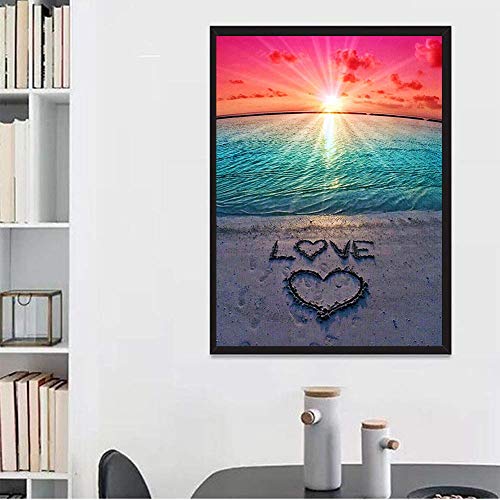 DIY 5D Diamond Painting Beach by Number Kits, Sunset Love Diamond Art Kit Paint for Adults Full Drill Crystal Rhinestone Picture Arts Craft for Home Wall Decor Gift