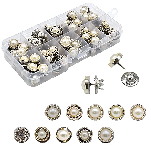 80Pcs 10 Styles Women Shirt Brooch Buttons Cover up Button Pearl Safety Brooch Pins Button for Clothing Dress Supplies Clothing Bags Accessories Supplies DIY Crafts