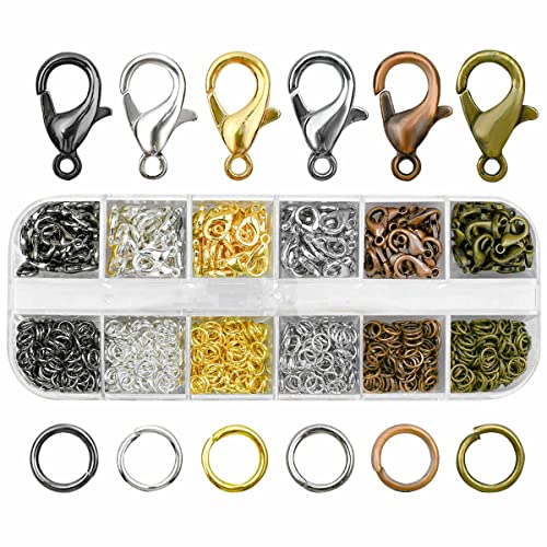 Lobster Claw Clasps & Open Jump Rings for Jewelry Making Necklace Bracelet Chain Jewelry Findings Kit Silver Gold Jewelry Ring Clasp Jump Clasp Ring for Jewelry DIY Jewelry Repair Supplies (6 Colors)