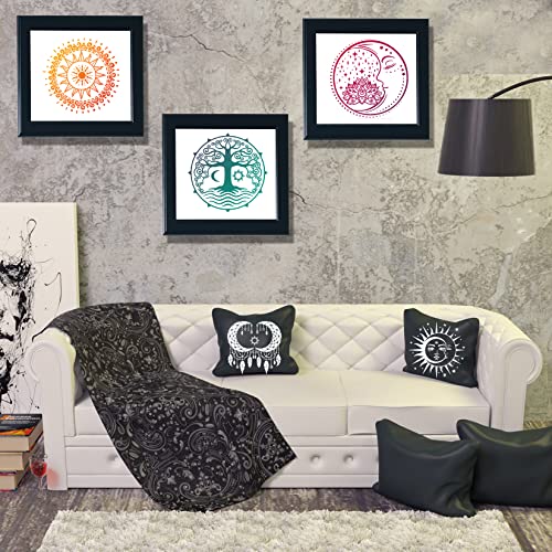 9 Pieces Large Mandala Sun and Moon Stencil Butterfly Flower Tree Paint Stencils for Crafts Reusable Templates Star Stencils for Painting Wood Wall Furniture Home Decor (Sun Moon)