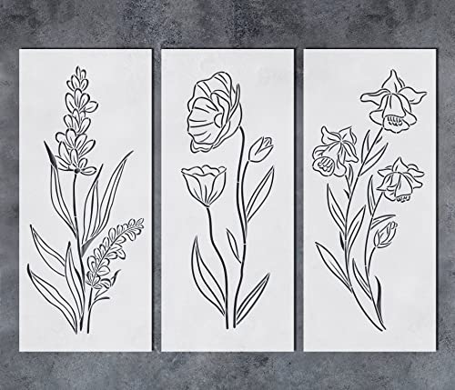 GSS Designs Tall Wildflower Stencils for Painting Large Flower 7x16Inch Flowers Stencil Bouquet Painting Stencils for Wood Wall Canvas