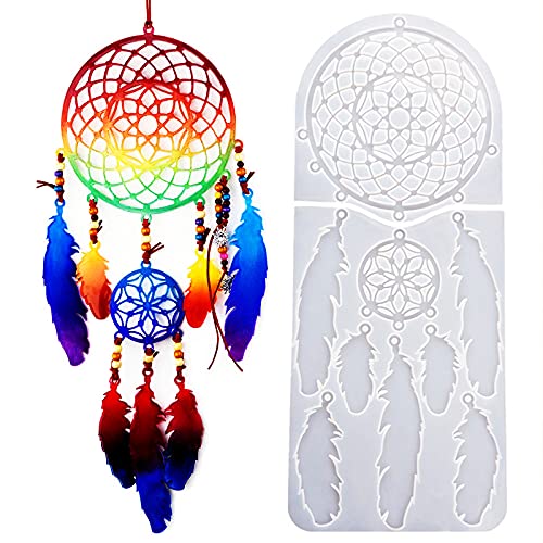 Dream Catchers Silicone Resin Molds Feather Mold for Keychain Pendants Large Dream Catcher Mold Epoxy Resin Casting Mold Jewelry Making Craft Casting Mold Wall Hanging Decoration