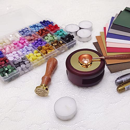Jaragar Wax Seal Stamp Kit, All-in-one DIY Wax Seal Set Include 24 Colors Wax Seal Beads Wax Warmer Wax Stamp and Metallic Pen for Gifts, Letters, Crafts, Wedding Invitation and Decoration Sealing