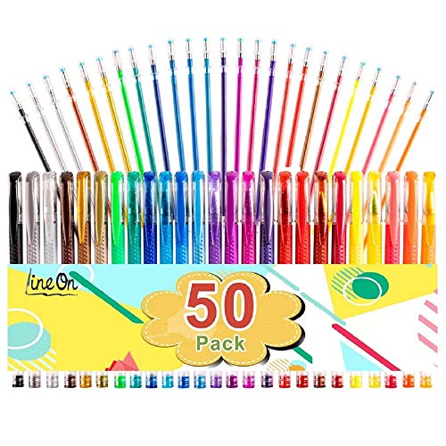 Gel Pens, 50 Pack Gel Pen Set 25 Colored Gel Pen with 25 Refills for Adults Coloring Books Drawing Doodling Crafts Scrapbooking Bullet Journaling