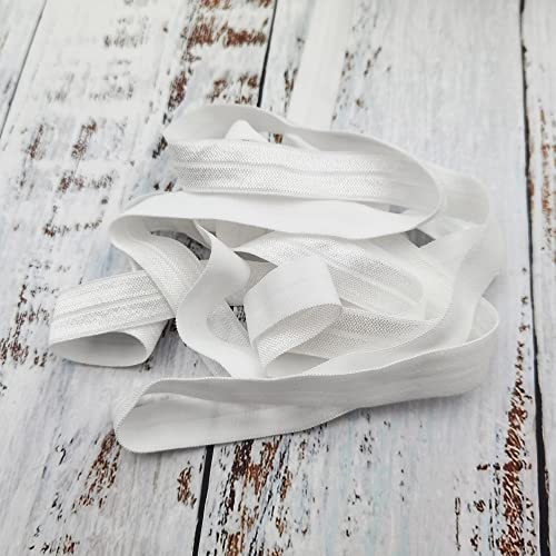 INSPIRELLE 50 Yards Spool Wedding White 5/8 Ribbon Elastic Foldover Elastics Stretch FOE for Hair Ties Headbands Making