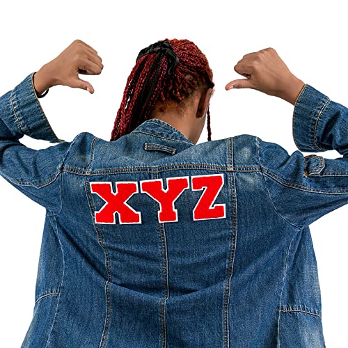 DAHI SHOP 26 pcs Red Varsity Letter Patches Iron On - Large 3.2"H x 2.4"W Iron On Letters for Clothing - Chenille Letter Patches - Red Letter Patches for Letterman Jackets Jeans Backpacks
