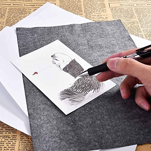 50 Sheets Carbon Paper Graphite Paper Black Carbon Transfer (8.5 x 11.5 inch) Tracing Papers with 5 PCS Embossing Styluses Dotting Tools for Wood Paper Canvas Craft