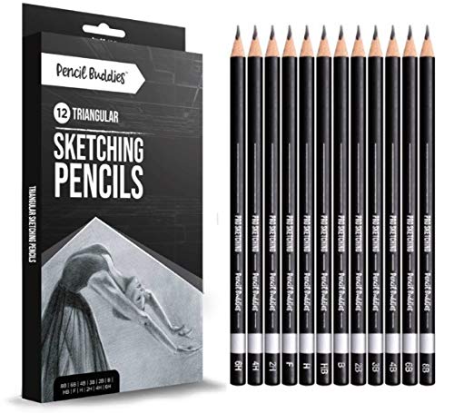 Pencil Buddies Triangular Sketch Pencils for Drawing, 12 Pack Drawing Pencils Set, Art Pencils for Drawing & Shading, Graphite Shading Pencils for Sketching, Adults & Kids, 8B-6H, Christmas Gifts