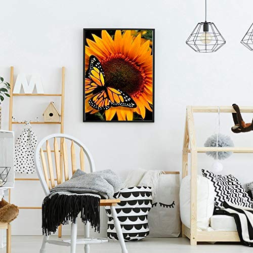 Bemaystar 5D DIY Diamond Painting Kits for Adults, Kids.Art Crafts for Home Decoration Room Office Sunflower and Yellow Butterfly 11.8 × 15.7in 1 Pack