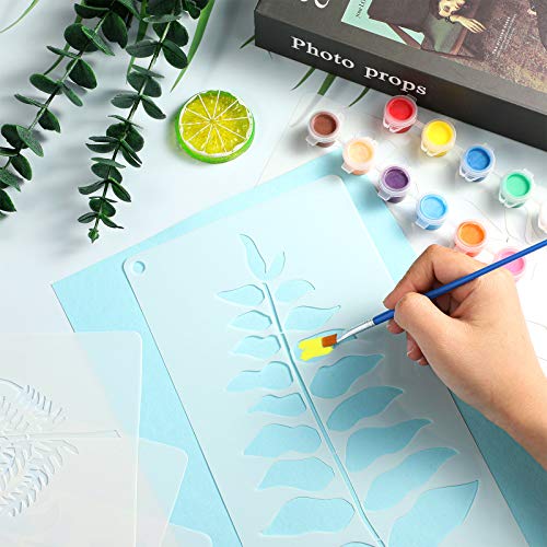 12 Pieces Reusable Fern Leaf Painting Stencils Tropical Palm Turtle Leaf Wall Stencil Flexible Botanical Leaves Template Set Crafts DIY for Furniture Canvas Wood Plank (6 x 12 Inches)