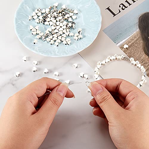 300 Pieces Heart Beads Heart Spacer Beads Small Hole Metal Loose Beads Heart Shaped DIY Beads for Making Bracelet Necklace Earring Accessories Handmade Charms (Silver)