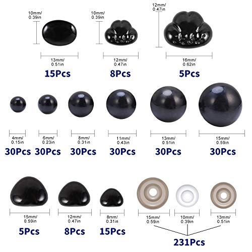 Safety Eyes and Noses, 462Pcs Black Plastic Stuffed Crochet Eyes with Washers for Crafts
