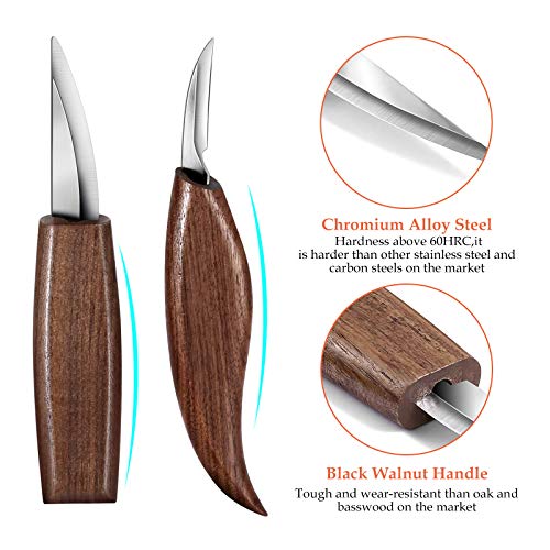 Wood Carving Tools Set, Wood Carving Hand Tools for Beginners with Whittling Knife Detail Wood Carving Knife and 12pcs SK2 Carbon Steel Wood Carving Knives for Sculpture Spoon, Bowl & General Woodwork