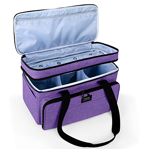 CURMIO Double-Layer Knitting Tote Bag, Yarn Storage Bag with Compartments for Crochet Hooks, Knitting Needles (Up to 14 Inches), Knitting Project and Accessories, Purple (Bag Only, Patented Design)
