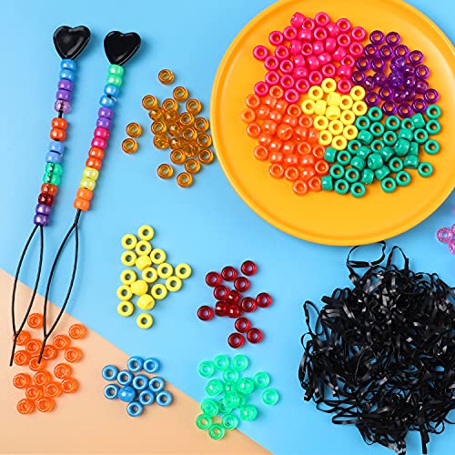 2810pcs Pony Beads Bracelet Making Kit,DIY Jewelry Making Kit Hair Beads 24 Colors Rainbow Plastic Kandi Beads 1000 Elastic Rubber Bands 10 Heart Beader for Hair