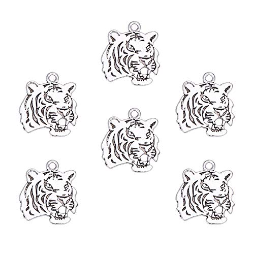 PH PandaHall 30pcs Animal Tiger Head Charms Pendant Antique Silver Alloy Tiger Charms Beads Dangle Charms for Men Necklace Bracelet Keychain Jewelry Makings