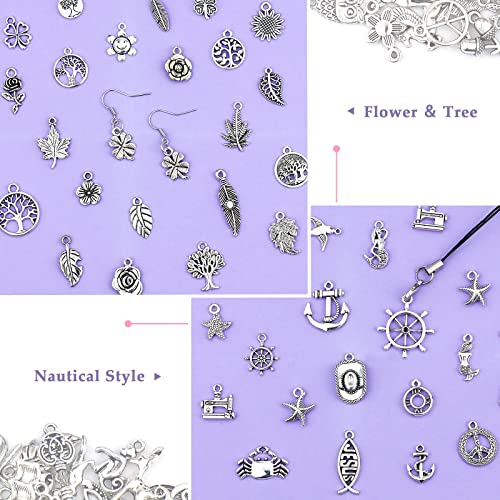JIALEEY 400 PCS Wholesale Bulk Lots Jewelry Making Charms Mixed Smooth Tibetan Silver Alloy Charms Pendants DIY for Bracelet Necklace Jewelry Making and Crafting