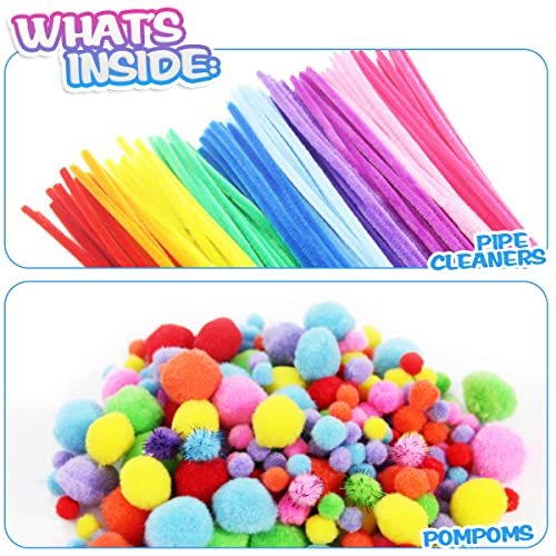 Pipe Cleaners Craft Supplies, Arts and Crafts Supplies Including Pipe Cleaner, Wiggle Googly Eyes, Pom Poms, Buttons, Feathers, Ice Cream Sticks, Sequins and More Craft Supplies for Kids Adults