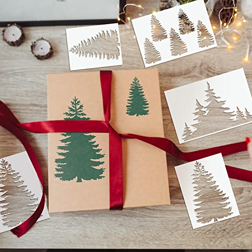 7 Pieces Christmas Pine Trees Stencils Winter Holiday Tree Templates Reusable Drawing Stencils Christmas Woodland Stencils for Art Painting on Wood DIY Handicraft Home Wall Floor Decor