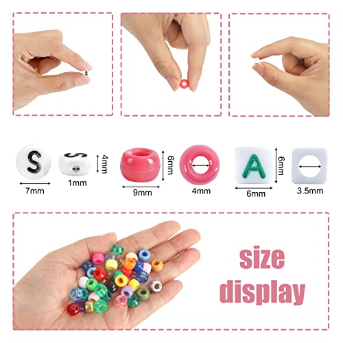 QUEFE 3510pcs 36 Colors, Pony Beads Bulk, 9mm Rainbow Bead Kit Hair Beads for Jewelry Making Bracelets DIY Kandi Beads with Letter Bead Pearl Transparent and Opaque Pendants