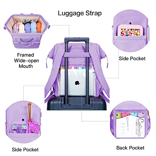 Knitting Bag Backpack,Leudes Yarn Storage Organizer Large Crochet Bag Tote Water Resistant Yarn Holder Case for Carrying Projects, Knitting Needles, Crochet Hooks and Other Accessories (Purple)