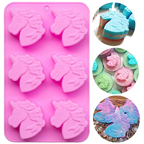 Palksky Unicorn Mold/6 Cavities Silicone Soap Molds/Unicorn Bath Bomb Mold, Christmas Soap Molds for Soap Making Pudding Loaf Brownie Cornbread Chocolate Candy Jelly Resin Crayon Lotion Bars Ice