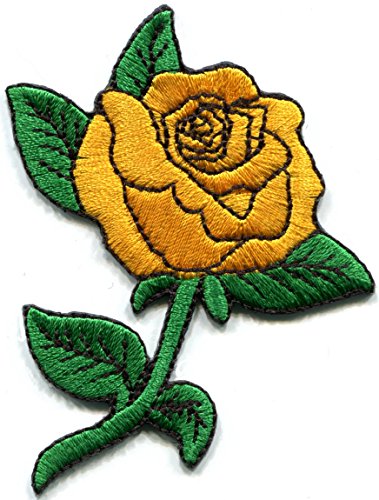 Golden Yellow Rose Tattoo Biker Love Retro Embroidered Applique Iron-on Patch New S-1304
