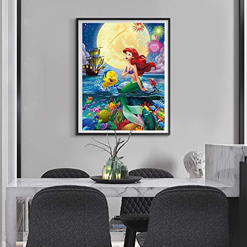 Little Mermaid Paint by Numbers Kits 16x20 Inch DIY 5D Diamond Canvas Painting by Number Mermaid Full Drill Crystal Rhinestone Diamond Embroidery Paintings Disney Princess Ariel Karyees