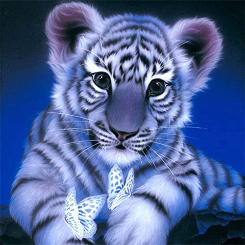 MXJSUA DIY 5D Diamond Painting Blue Tiger by Number Kits for Adults, Blue Tiger Diamond Painting Kits Round Drill Diamond Art Kits Picture Arts Craft for Home Wall Art Decor 12x12 inch