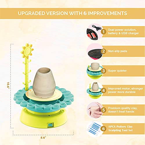 Buddy N Buddies- Pottery Studio USB Charger, Clay Pottery Wheel Craft Kit for Kids Age 8 and Up, Air Dry Sculpting Clay and Craft Paint kit for Kids, Educational Toy for Kids (Yellow)