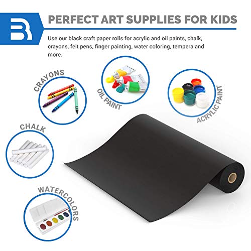 Black Kraft Arts and Crafts Paper Roll - 18 inches by 100 Feet (1200 Inch) - Ideal for Paints, Wall Art, Easel Paper, Fadeless Bulletin Board Paper, Gift Wrapping Paper and Kids Crafts - Made in USA