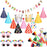 25 Pcs Hats Set Includes 1 Colorful Happy Birthday Banner 3 Happy Birthday Glasses 10 Birthday Whistles 11 Adorable Party Cone Hats for Birthday Party Decor (Classic Style)