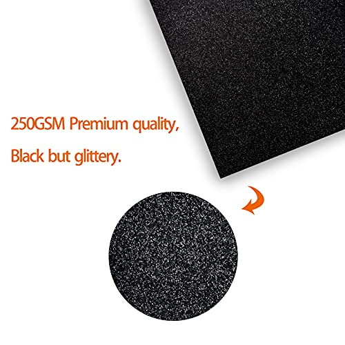 Black Glitter Cardstock - 15 Sheets 12" x 12" Black CardStock for Cricut, Black Glitter Paper for DIY Projects, Scrapbooking, Invitations - 250 GSM Card Stock Easy to Cut and DIY