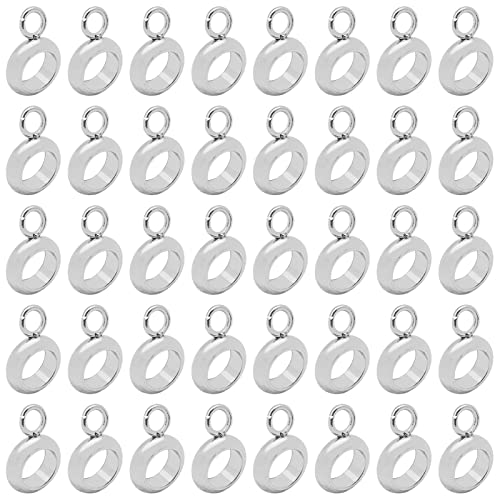 100pcs Stainless Steel Bail Beads Bail Tube Beads Column Spacer Beads with Loop Hanger Dangle Connector Links for Pendant Bracelet Necklace Jewelry Making(4mm Inner Diameter)