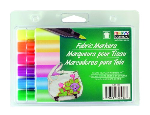 Uchida Marvy Brush Tip Fluorescent Color Fabric Marker Set Art Supplies, Assorted