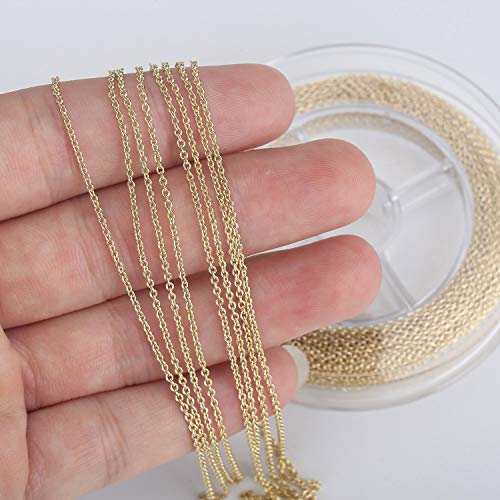 Gold Chain for Jewelry Making, 33 Feet 2mm Thin Dainty Cable Chain with 20 Lobster Clasp 50 Jump Rings for Necklace Bracelet Making Bulk Gold Plated Brass Chain Spool for Craft DIY Jewelry Making