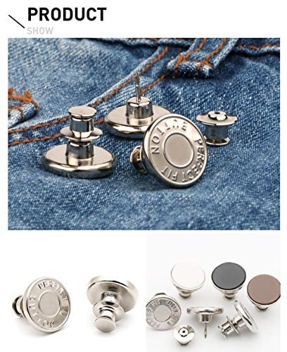 6 Pcs Buttons for Jeans,Adjustable Jean Button Pins,Pant Waist Tightener,No Sew and No Tools Instant Jean Button Pins for Pants, Simple Installation, Reusable and Adjustable(Style 1)