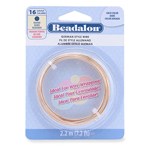 Beadalon German Style Wire for Jewelry Making, Round, Gold Color, 16 Gauge, 7.2 ft