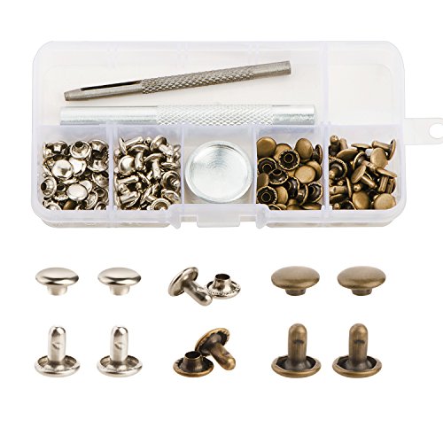 YMAISS 60 Sets Leather Rivets Double Cap Rivets with Fixing Tool Kit for Leather Craft Repairing Decoration, 2 Color 1 Size,Tubular