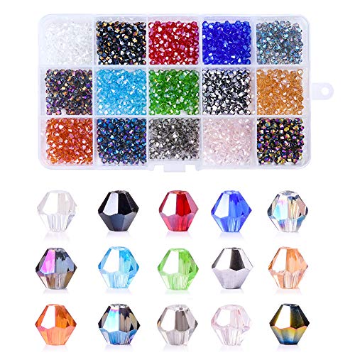 AIPRIDY Supplies Handmade Assortments Crafts Beads, Colorful Glass Beads Briolette Crystal Bicone Beads with Storage Box Beads for Charm Jewelry Making (4mm Bicone, AB Color)