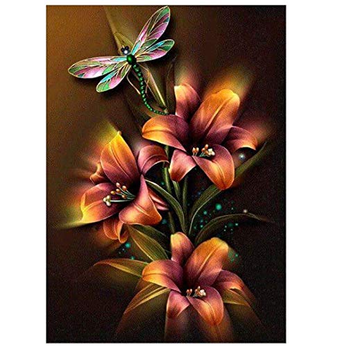 CANDYL DIY Oil Painting Paint by Number Kit for Kids Adults Students Beginner Diy Canvas Painting by Numbers Acrylic Oil Painting Arts Craft for Home Wall Decoration Lily Flower Dragonfly 16x20 Inch