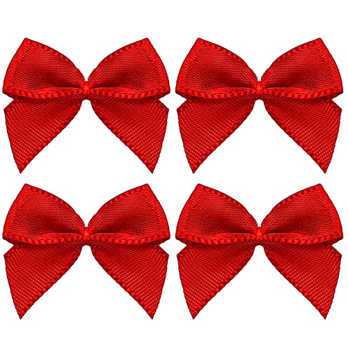 200 PCS Mini Red Satin Ribbon Bows Flowers Red Ribbon Bows for Craft, 1.2 Inch Pre-Tied Ribbon Satin Bow Ornaments, Fabric Ribbon Bow for DIY Crafts Wedding Party Sewing Scrapbooking