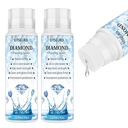 Eitseued 2 Pack 240ML Diamond Painting Sealer,Diamond Painting Glue with Sponge Head,5D Diamond Painting Glue Permanent Hold & Shine Effect,DIY Conserver for Diamond Painting and Puzzles