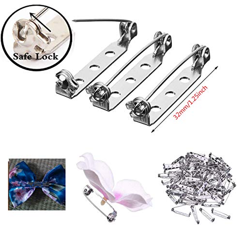 GBSTORE 50 Pcs 1.25 Inch Pin Backs Clasp Brooch, Safety Pins with 3 Holes for Badge Crafts,Jewelry Crafting,Bars,Making Corsage, Sewing Fabric, Name Tags, Toy Pins(Silver)
