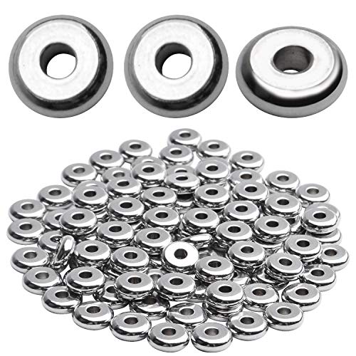 Rondelle Spacer Beads, 100pcs Flat Round Spacer Beads Stainless Steel Disc Rondelle Slices Beads Jewelry Metal Spacers for Bracelet Necklace Jewelry Making, 6x2mm